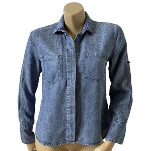 CLOTH & STONE Womens Size XS Boho Print Chambray Convertible Button Up Shirt